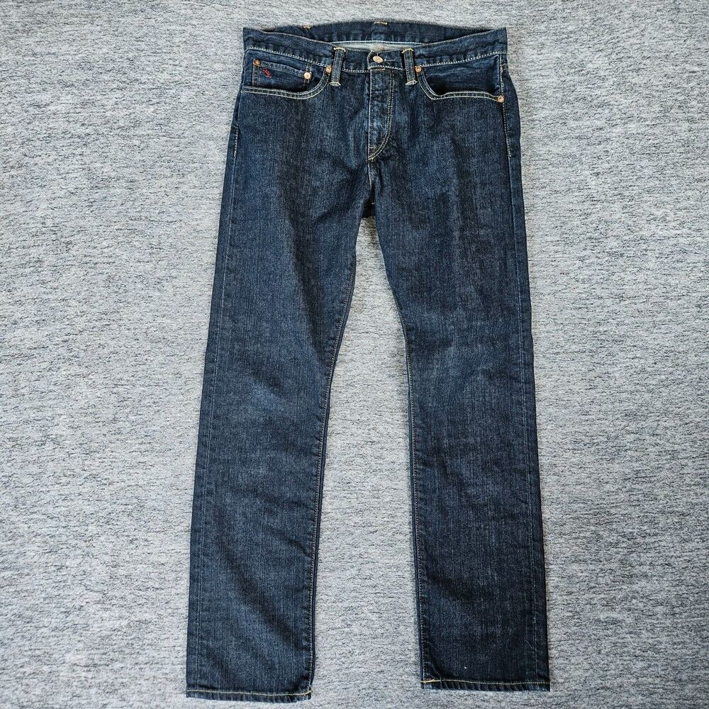 Polo Ralph Lauren 018 Slim Straight Jeans Men's 34x32 Dark Wash Heavy Denim